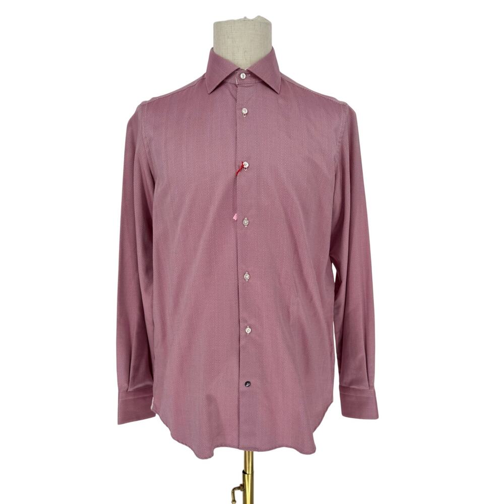 Robert Graham Woven Long Sleeve Dress Shirt Lambert RC Textured Red Burgundy M